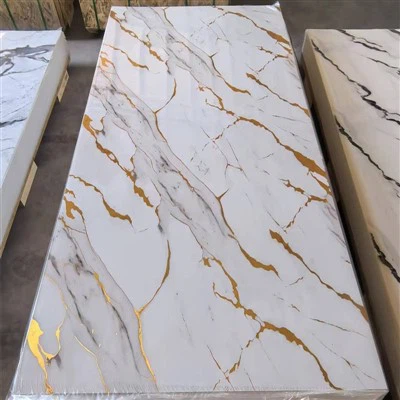 Feuilles de marbre UV à haute brillance, panneau PVC à motif de marbre, feuille de marbre PVC légère, feuilles de marbre UV artificielles flexibles